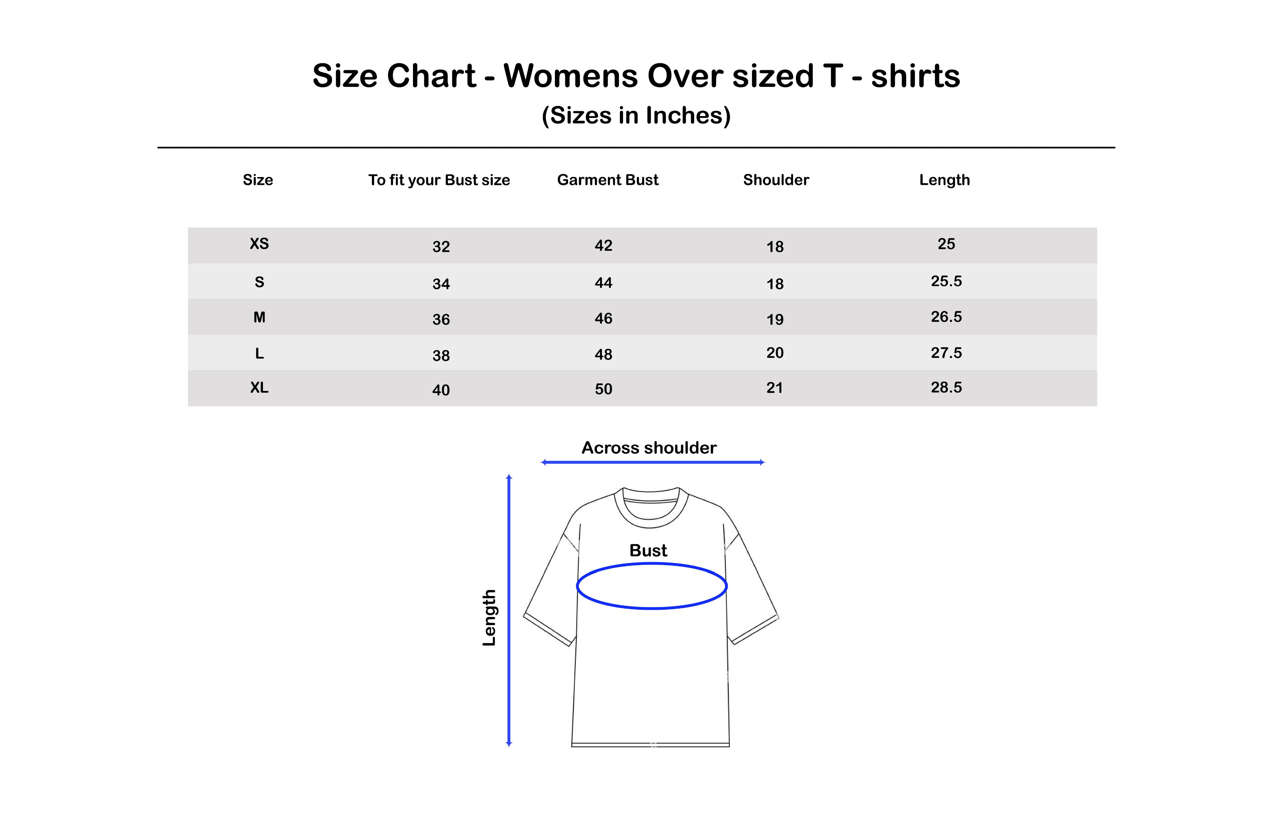 Size chart Zero label Tshirts