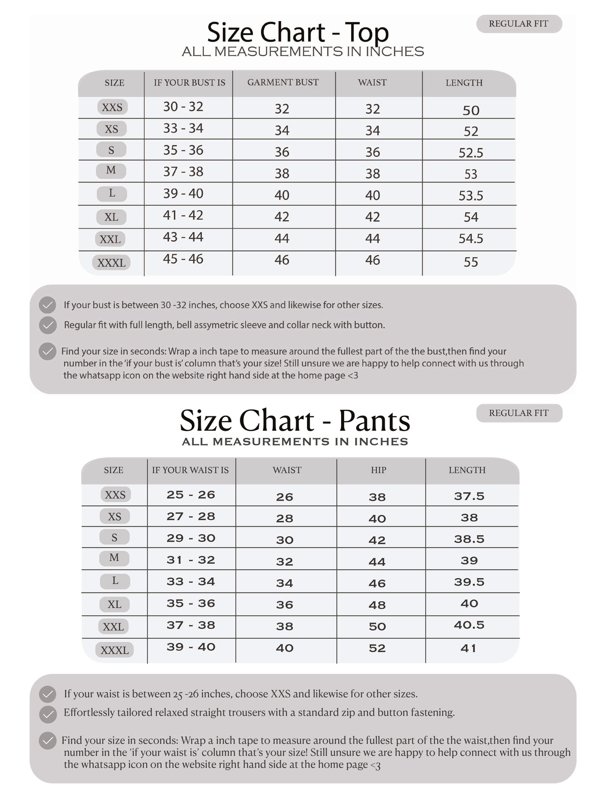 Size chart