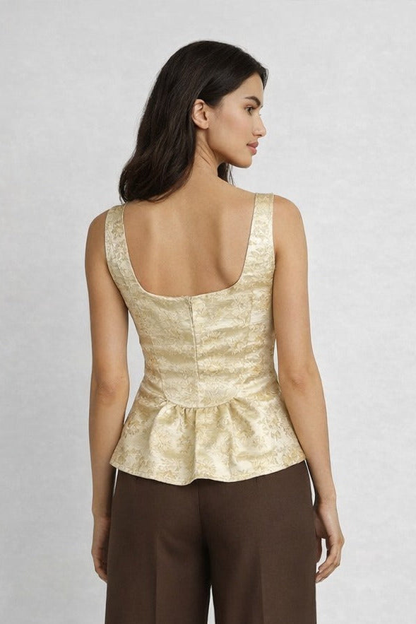 Tara Sleeveless Button-Down Peplum Top