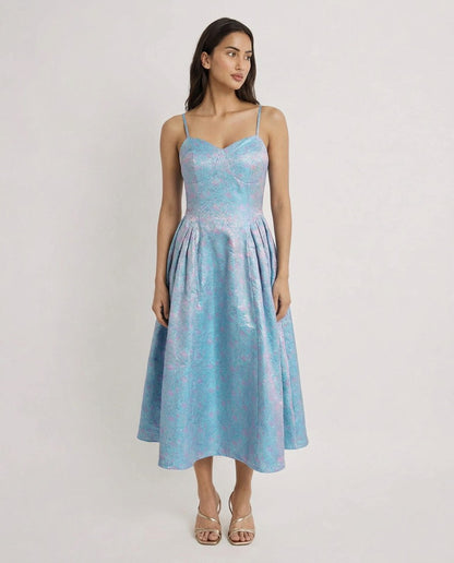 Sia Pastel Brocade Fit & Flare Dress