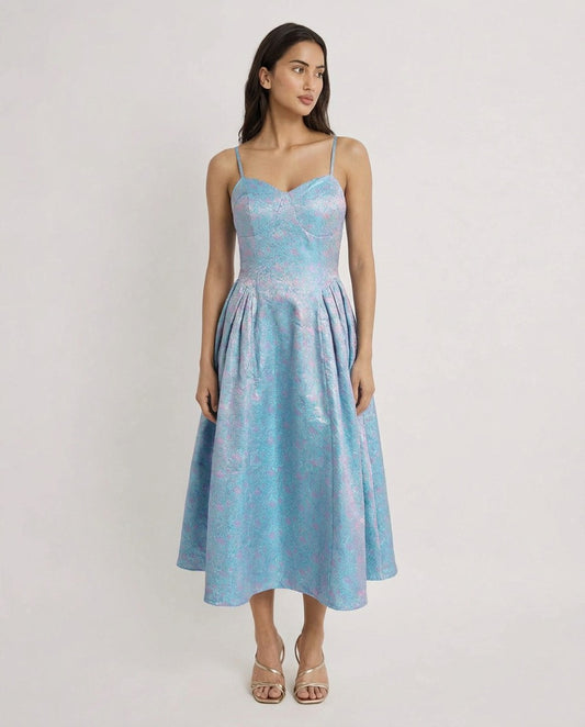 Sia Pastel Brocade Fit & Flare Dress