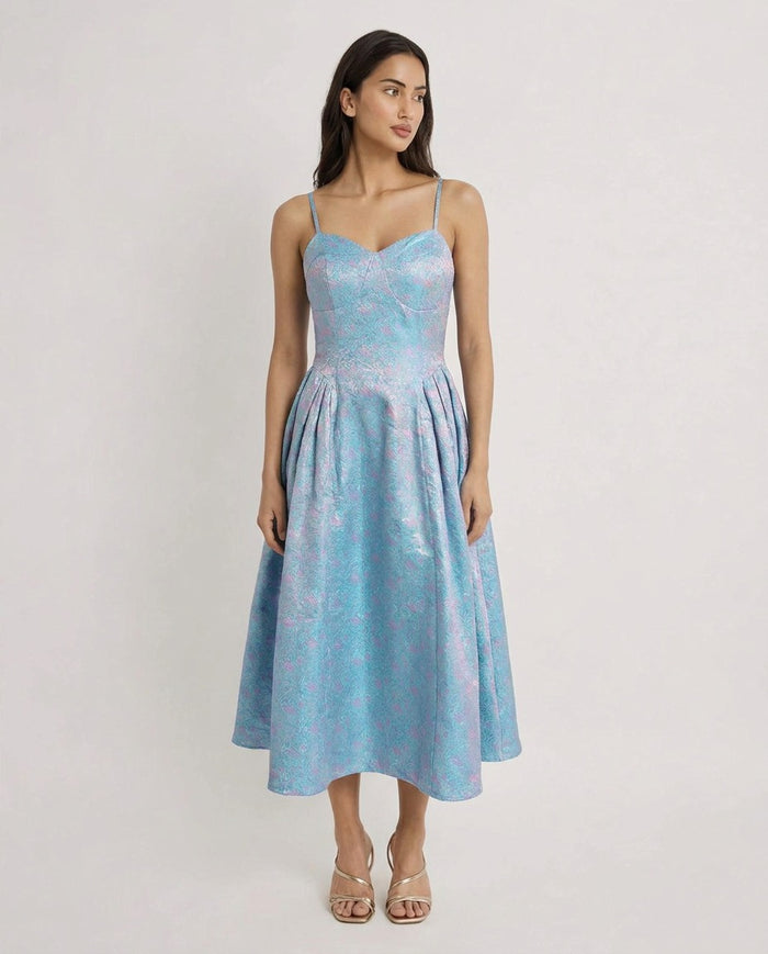 Sia Pastel Brocade Fit & Flare Dress