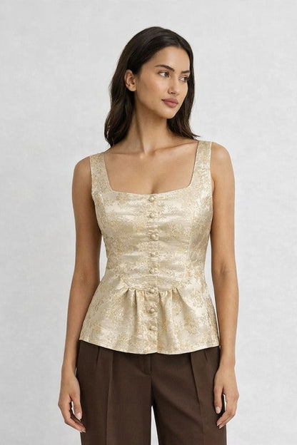 Tara Sleeveless Button-Down Peplum Top