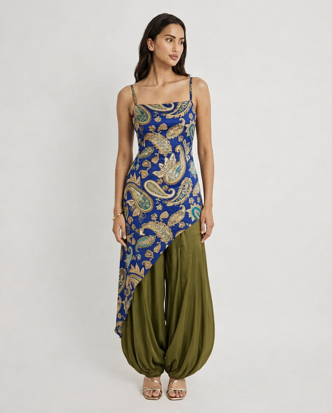 Maya Adjustable Spaghetti Strap Fitted Top with Asymmetric Hem