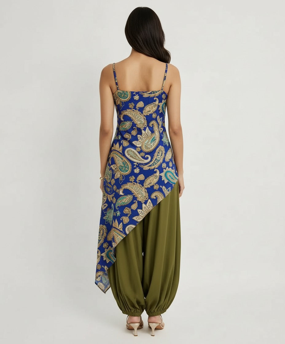 Maya Adjustable Spaghetti Strap Fitted Top with Asymmetric Hem