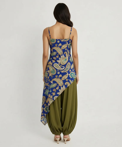 Maya Adjustable Spaghetti Strap Fitted Top with Asymmetric Hem
