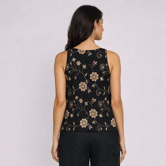 Aira Black Floral Sleeveless Top