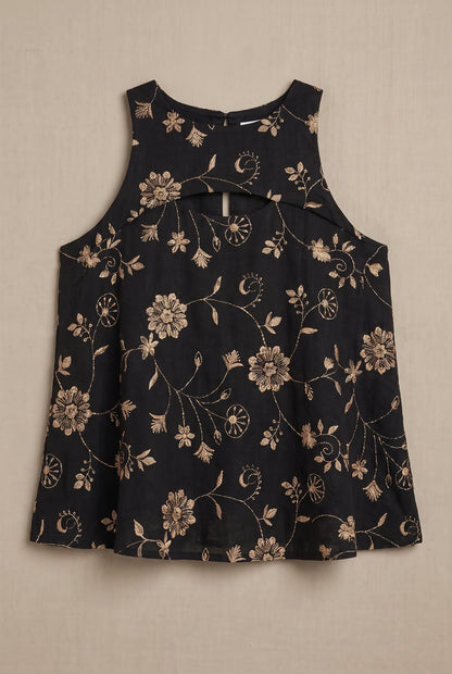 Aira Black Floral Sleeveless Top