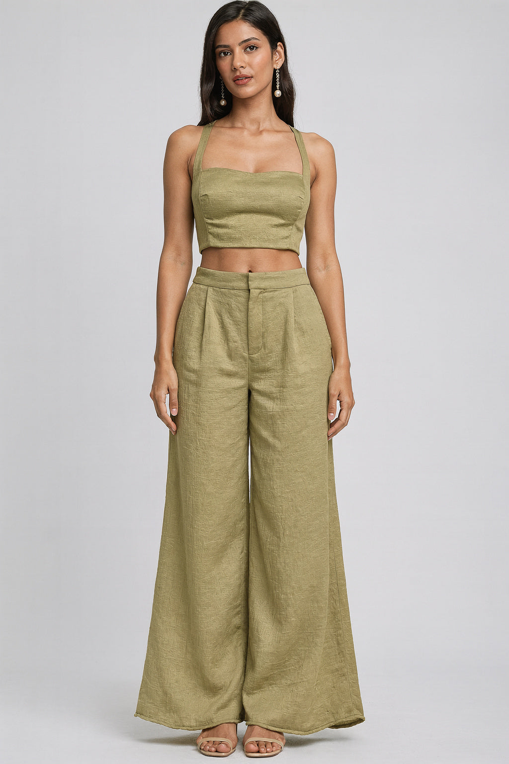 Ira Olive Sheer Open-Front Shrug 3 piece set