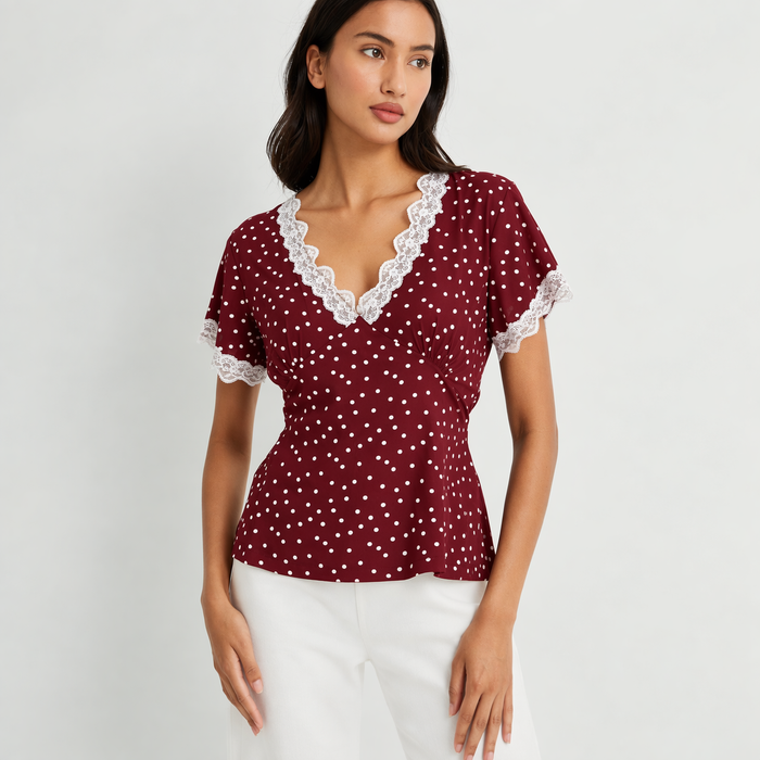Vintage Burgundy Dot Blouse