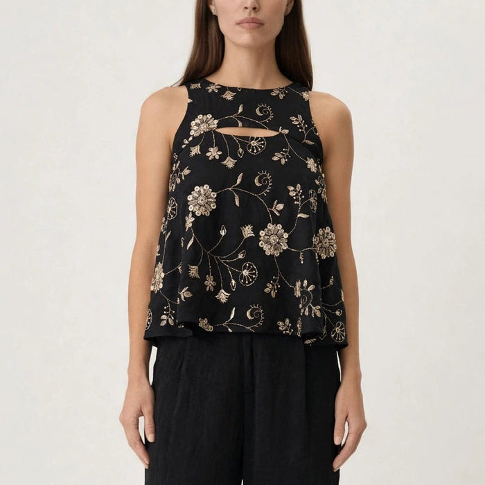 Aira Black Floral Sleeveless Top