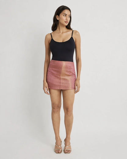 Dusty Pink Brocade Mini Skirt