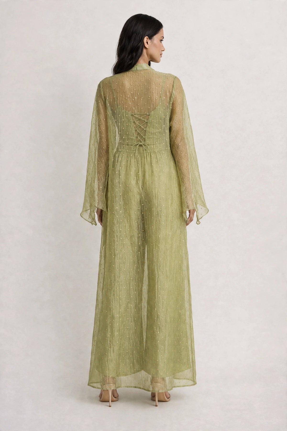 Ira Olive Sheer Open-Front Shrug 3 piece set