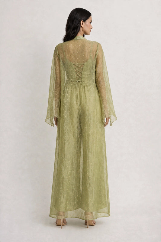 Ira Olive Sheer Open-Front Shrug 3 piece set
