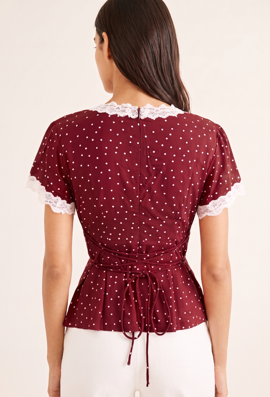 Vintage Burgundy Dot Blouse