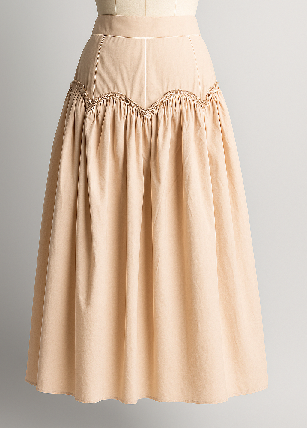 Soft Beige gathered Maxi Skirt