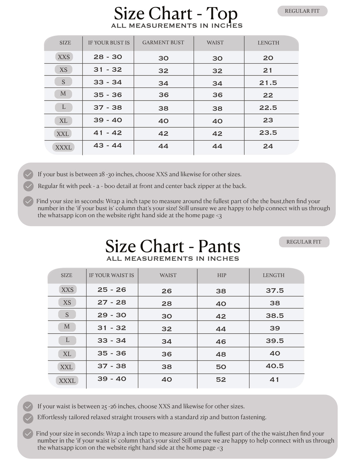 Size chart