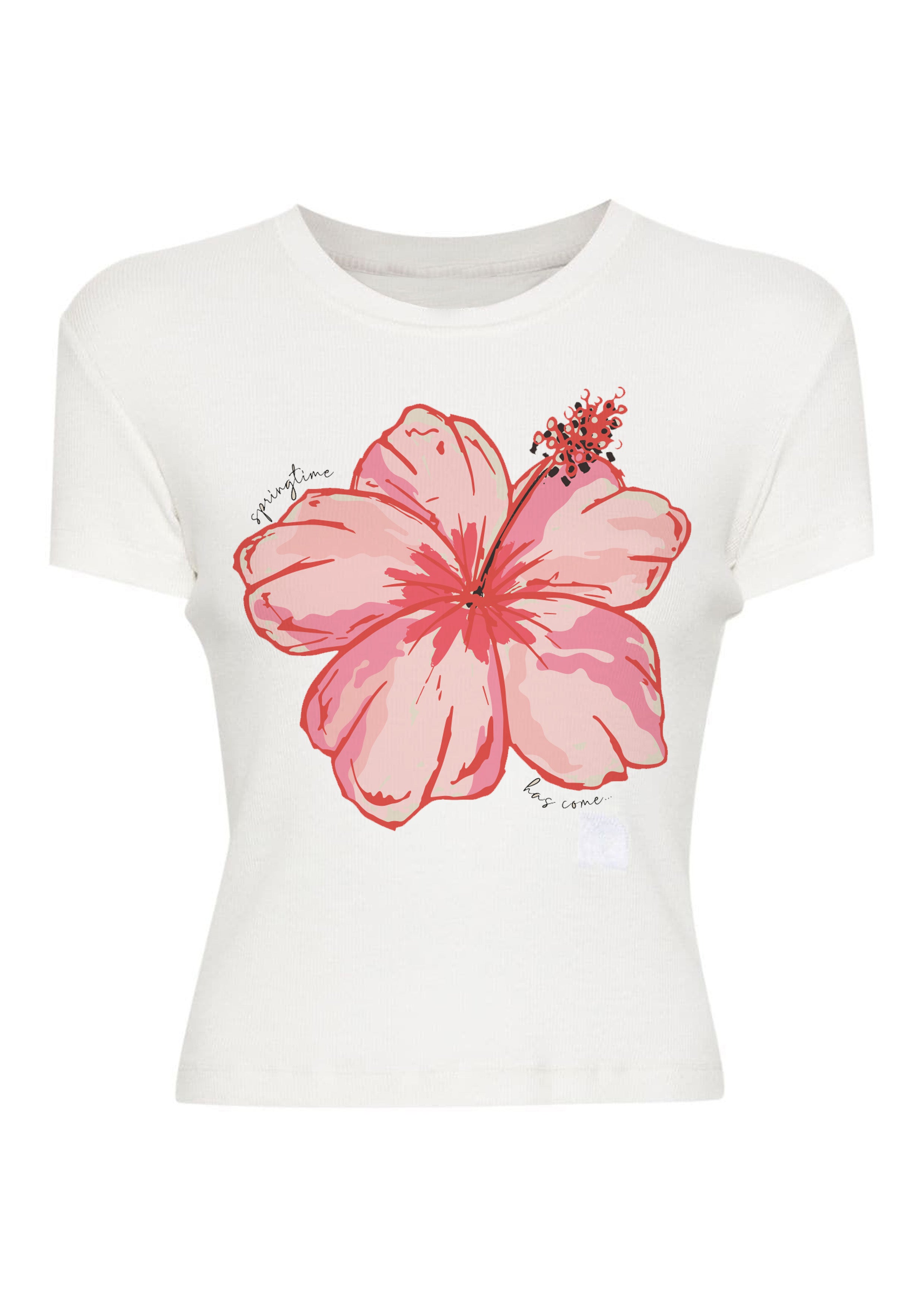 Hibiscus heaven graphic white crop top