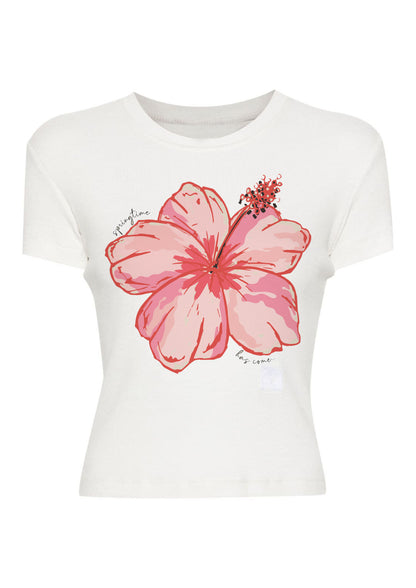 Hibiscus heaven graphic white crop top