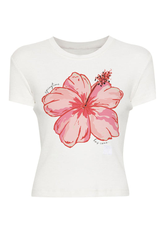 Hibiscus heaven graphic white crop top