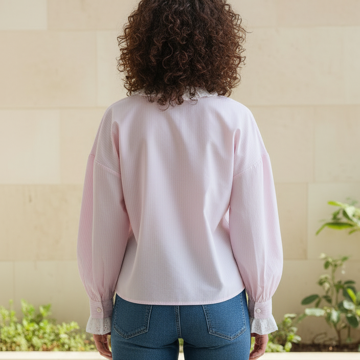 Sweet Vintage Pink Lace Shirt