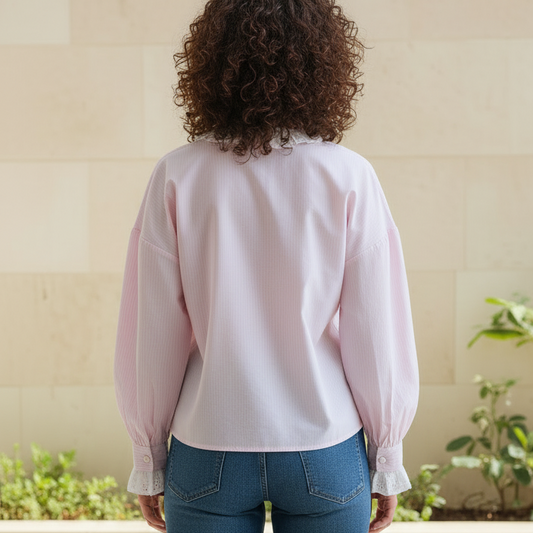 Sweet Vintage Pink Lace Shirt