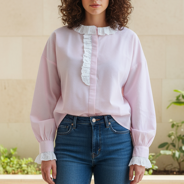 Sweet Vintage Pink Lace Shirt