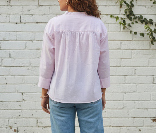 Pink Ruffle Front Cotton Shirt