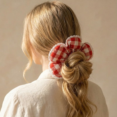 Petal puff checkered lace scrunchie