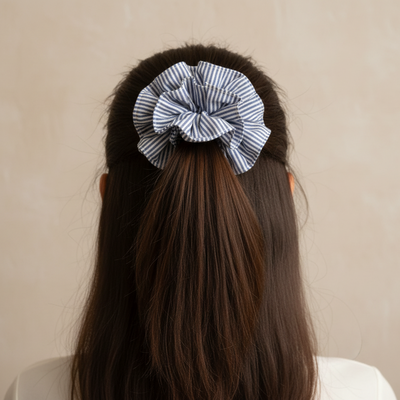 Cloud bloom blue stripe oversized scrunchie