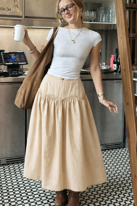 Soft Beige gathered Maxi Skirt