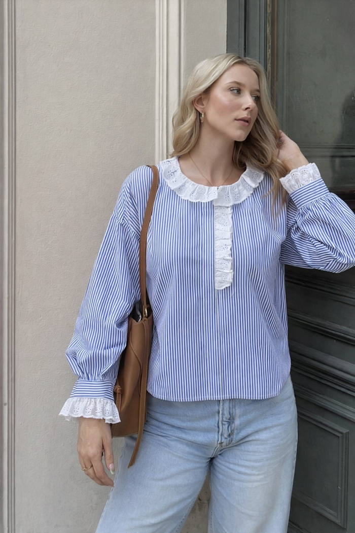 Classic Ruffle Lace Striped Shirt