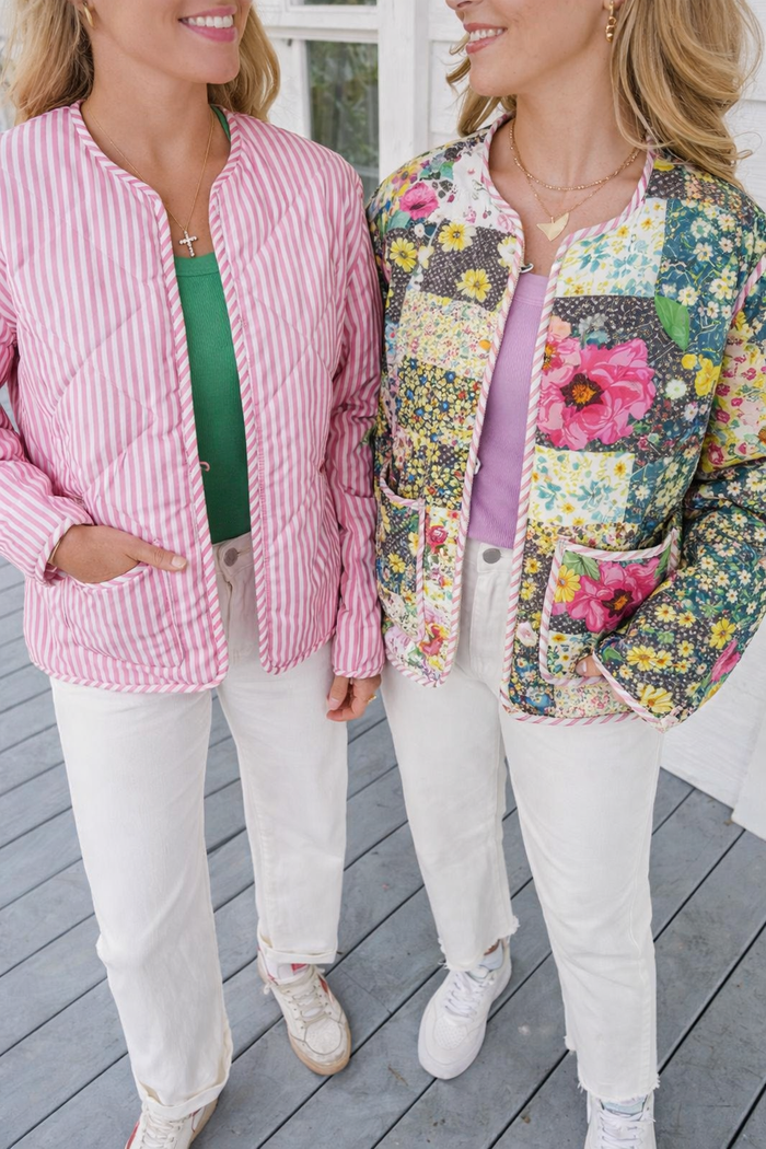 Pink & White Striped reversible quilted jacket