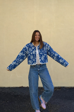 Floral Block printed reversible quilted jacket
