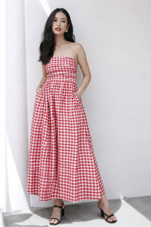Grace plaid maxi red dress
