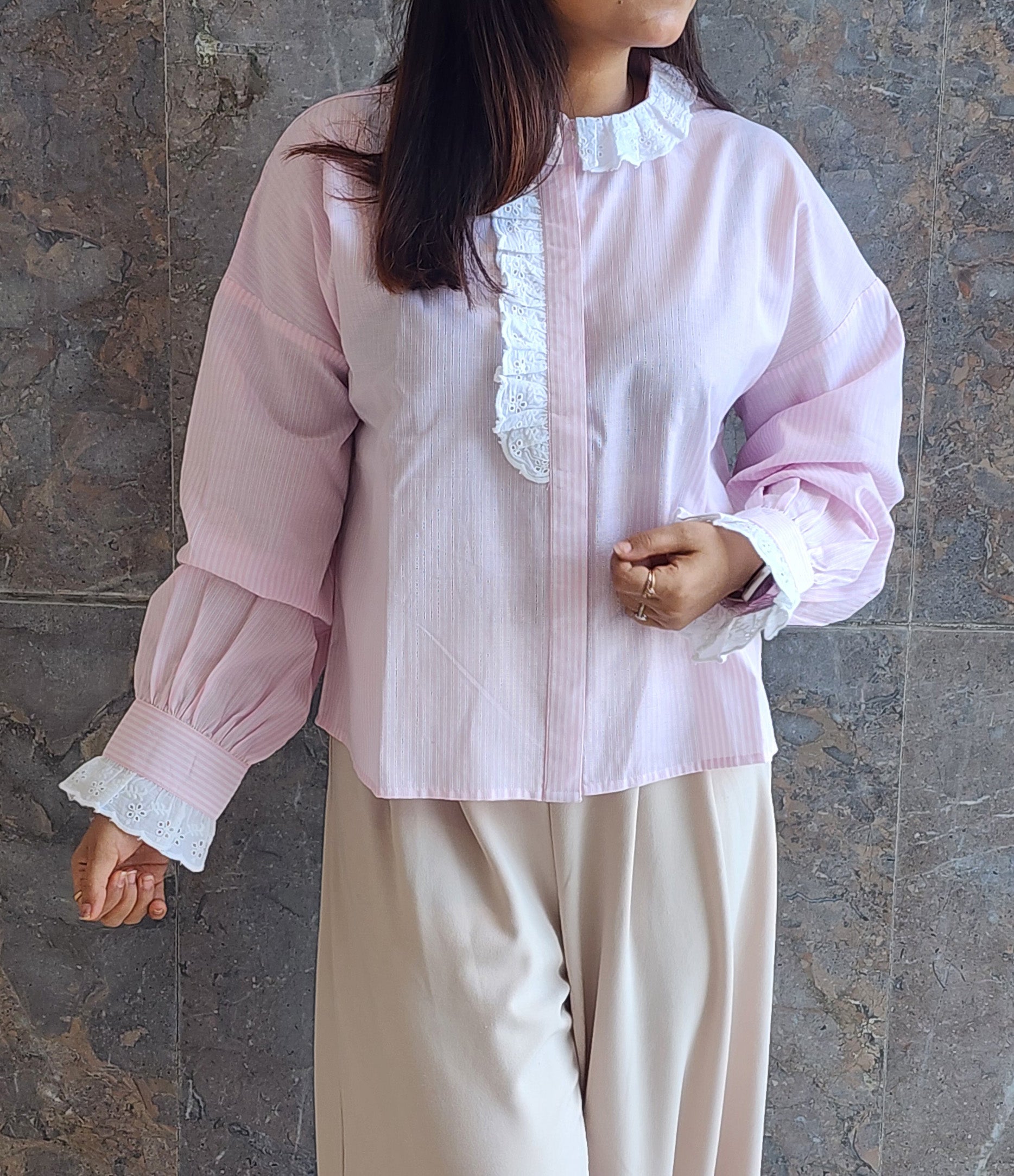 Sweet Vintage Pink Lace Shirt