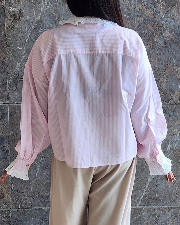Sweet Vintage Pink Lace Shirt
