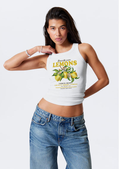 Lemon lagoon graphic white tank top