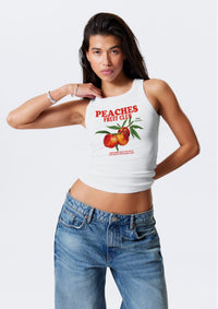 Plush peach graphic white tank top