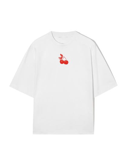 Red Pop Cherry oversized white tshirt