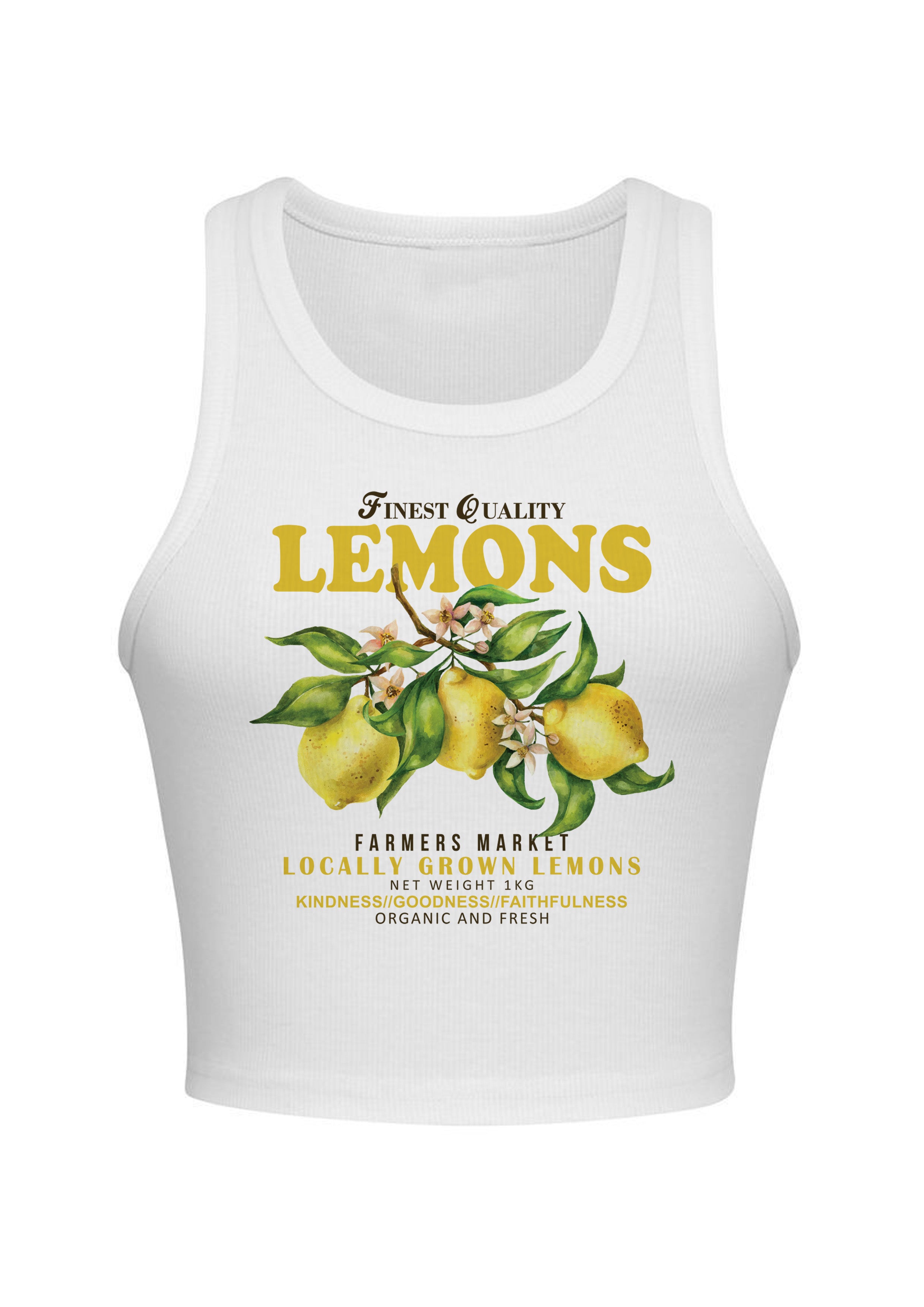Lemon lagoon graphic white tank top