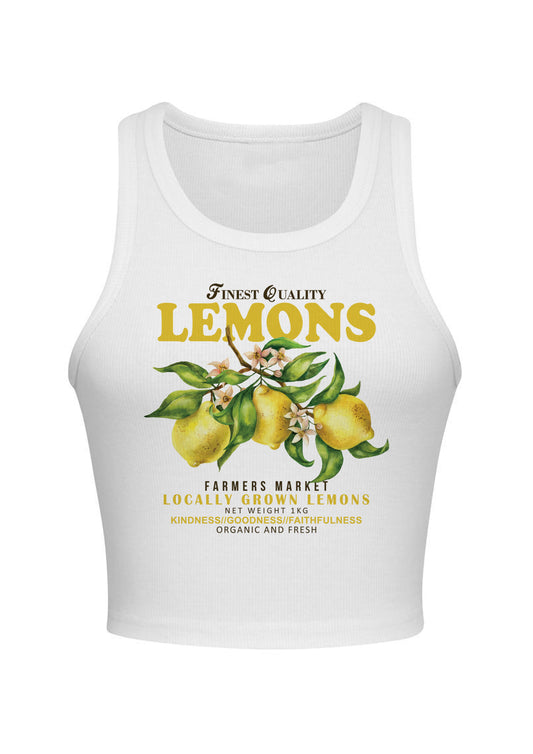 Lemon lagoon graphic white tank top