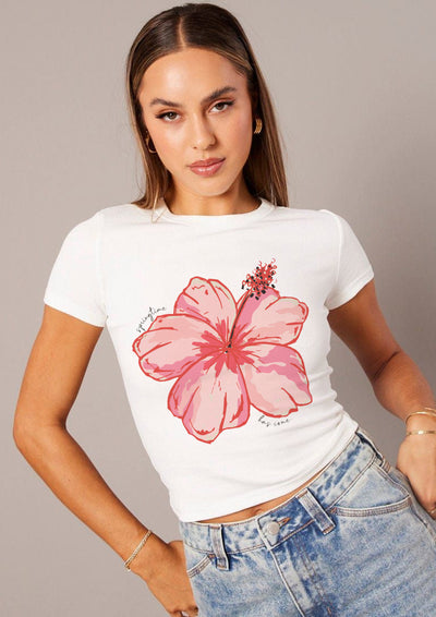 Hibiscus heaven graphic white crop top
