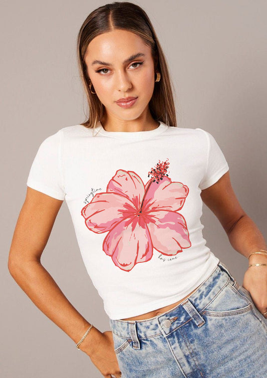 Hibiscus heaven graphic white crop top