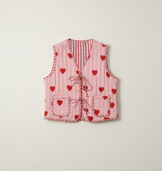 Red & White Stripes reversible quilted sleevless jacket